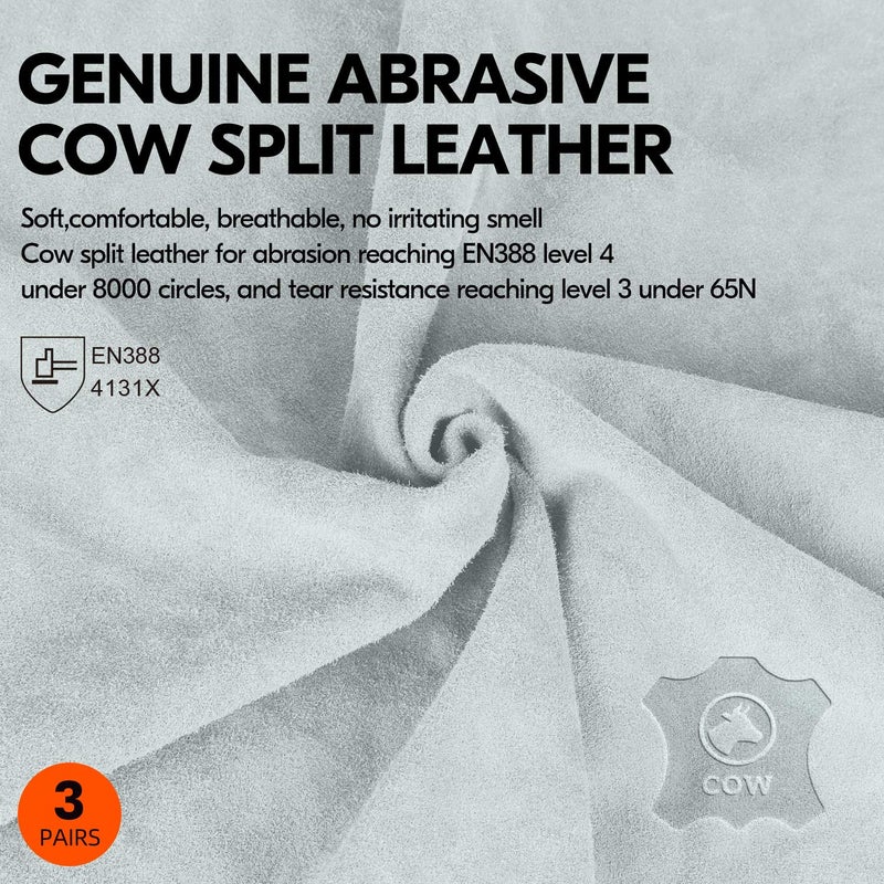 Vgo... 3-Pairs Unlined Cowhide Split Leather Work and Driver Gloves, for Heavy Duty, Truck Driving, Warehouse, Gardening, Farm (Size XL, White, CB9501) - Image 2